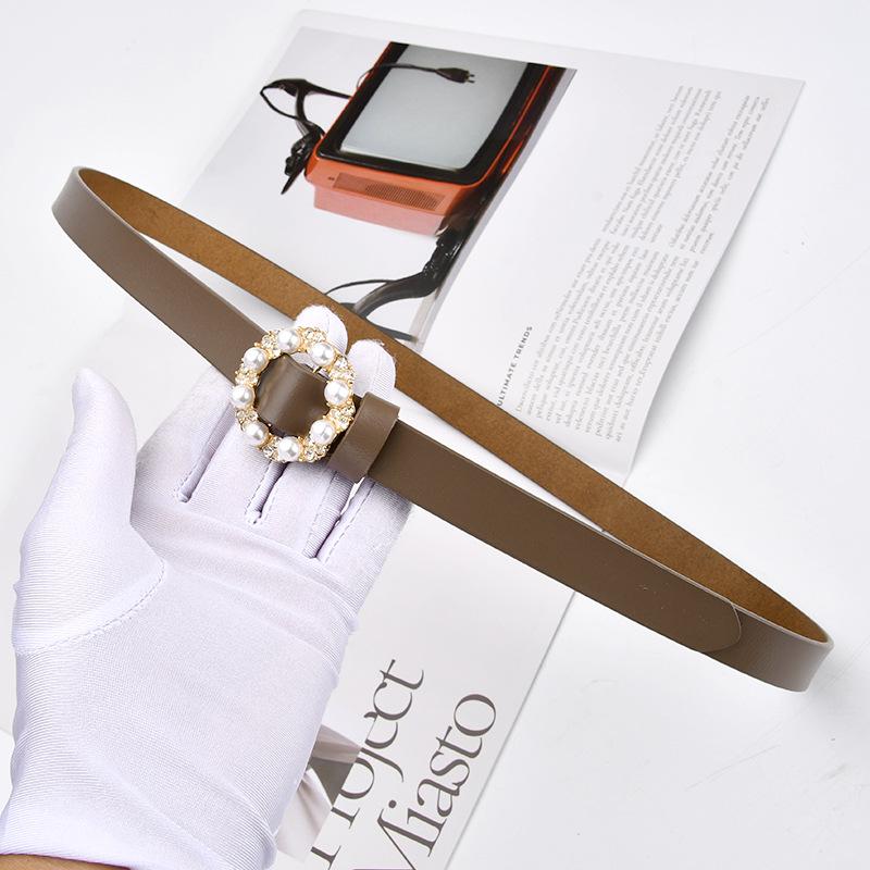 Round Pearl Belt Women's Decoration Versatile Women's Cowhide Leather Genuine Leather Belt Dress Jacket Women's Trouser Belt