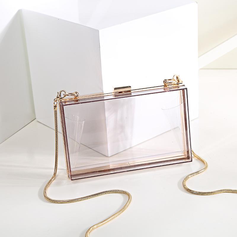 New Box Bag Trendy Setting Dinner Bag Fashionable Versatile Chain Bag Solid Color Transparent Women's Bag