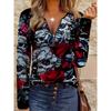 Damen-Rundhals-Reißverschluss-Langarmshirt mit Totenkopf-Printmuster