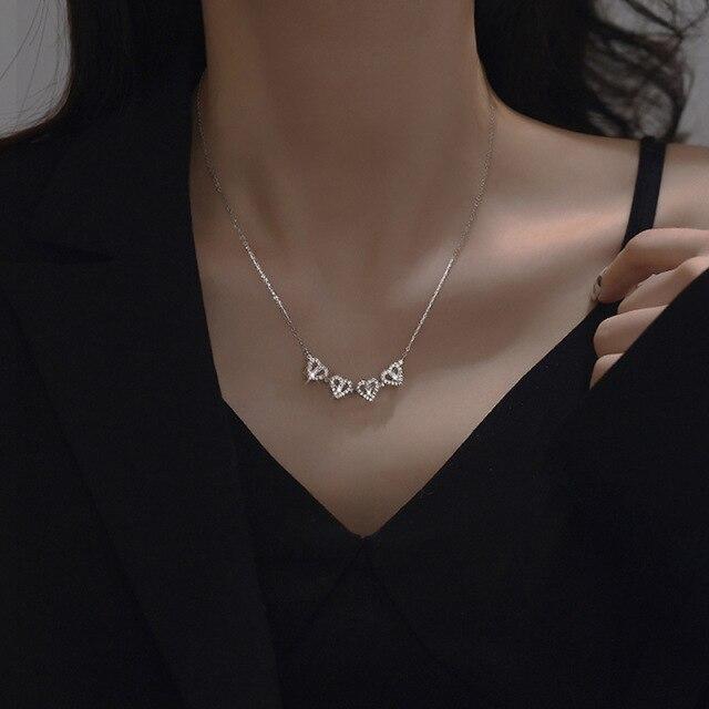 925 Sterling Silver Zircon Heart Charm Necklace Pendant For Women Girls Wedding  Fashion Jewelry Gift Accessories Dz393