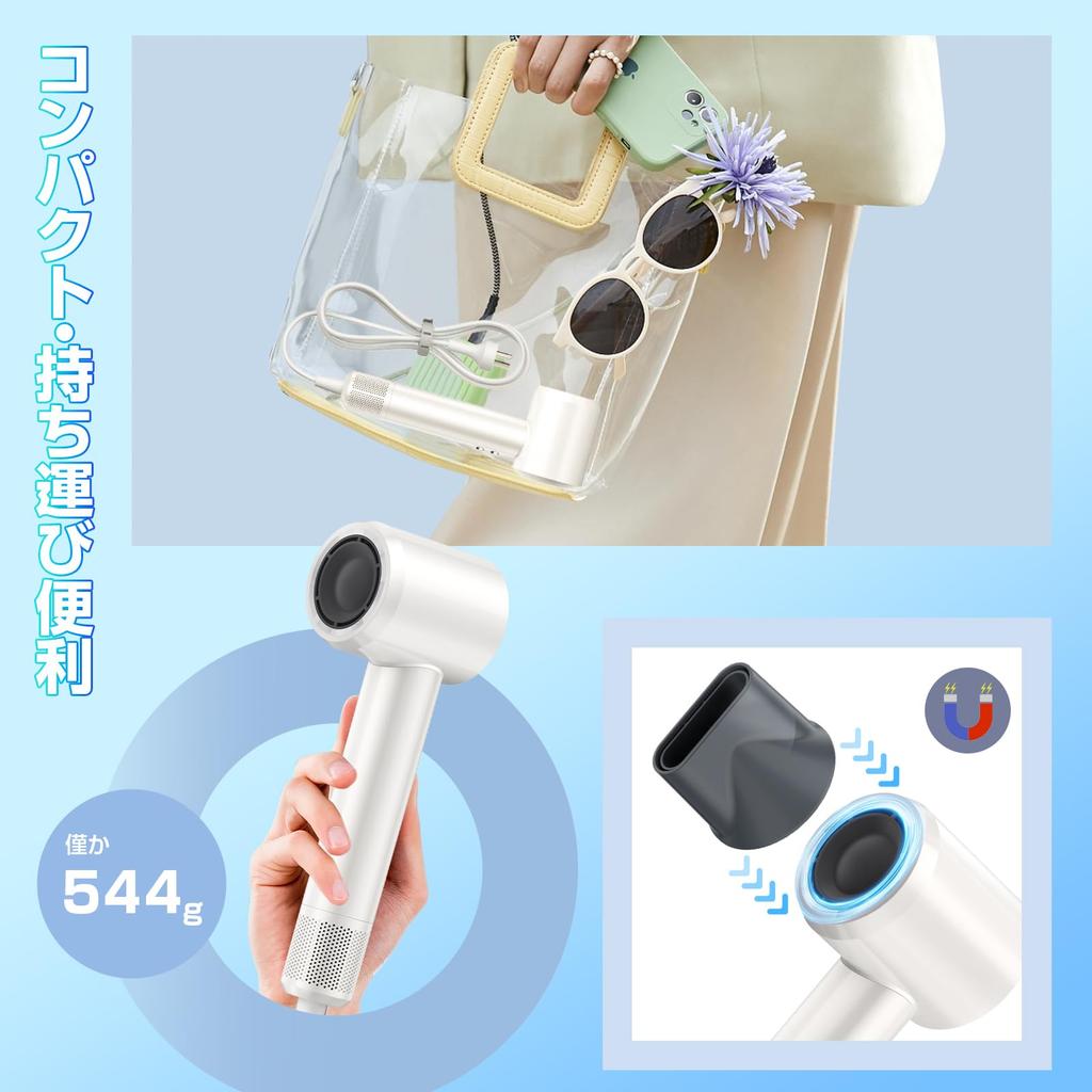 Hair Dryer RPM with Quiet 600 Million Negative Magnetic LED Light 4 Temperature 3 Wind Speed Overheat Static and Portable for Home Business and PSE