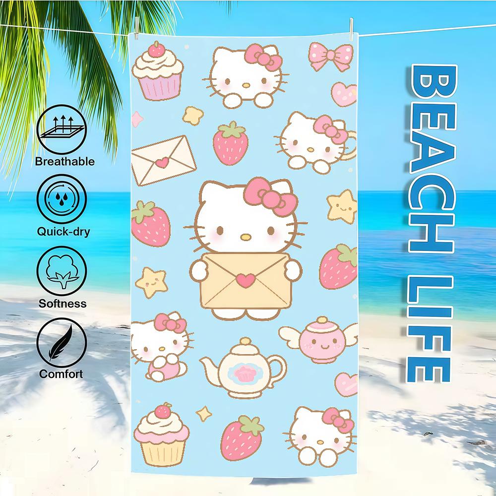 

Blue Towel H-HelloS-ES Textile K-KittyS-ES Bathrobe Beach Quick-Drying Lightweight Portable SRO Strawberry Swim Pool Travel W30*H60(CM)