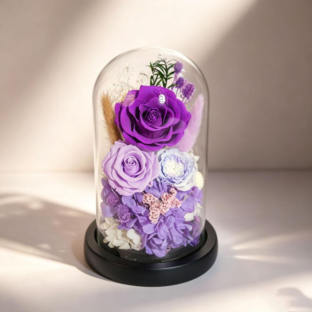 Rose immortal flower glass cover gift box ornament immortal flower gift acrylic immortal flower gift box finished product in stock