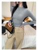 Women's Slimming Gray Crew Neck Long Sleeve T-shirt - Korean Style, Versatile Inner Layer for Autumn/Winter.