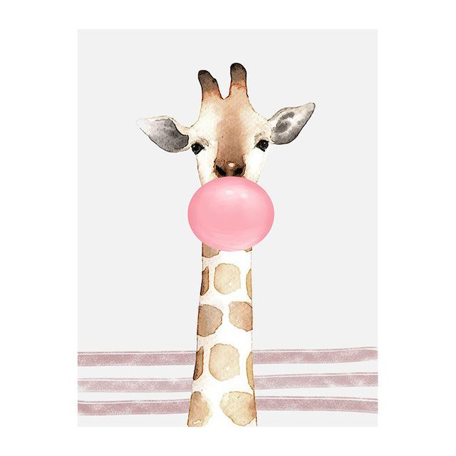 Cartoon Animal Pink Balloon Giraffe Elephant Decorative Painting Simple Home Porch Living Room Painting Canvas Painting Oil