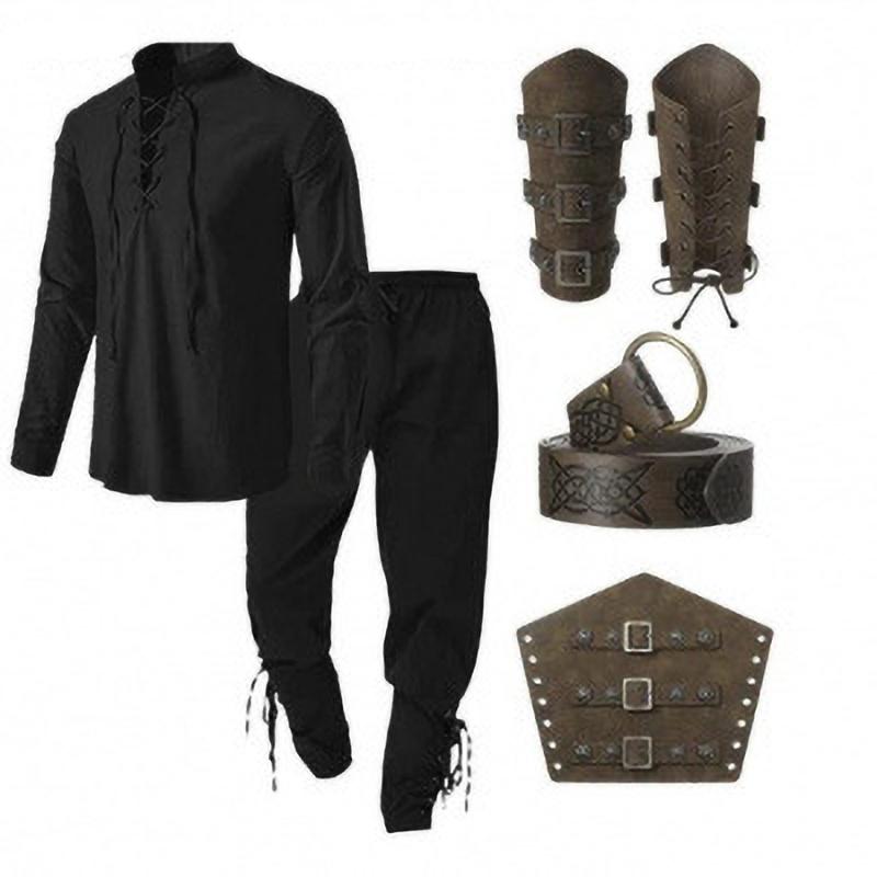 Halloween Men's Renaissance Costume Set Shirt Ankle Banded Pants Accessories