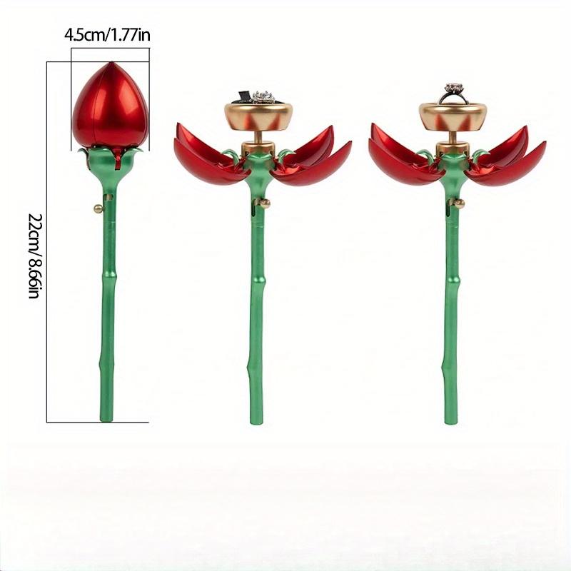 Elegante rosenförmige Schmuckschatulle aus Metall mit automatischer Öffnung, ideal für Ringe, Halsketten, Ohrringe, perfektes Geschenk für Hochzeiten, Jubiläen