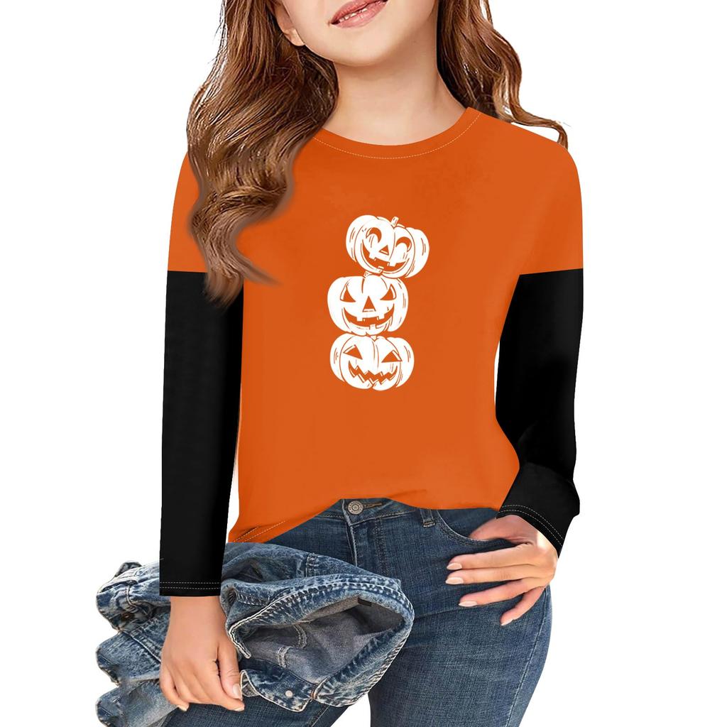 Girls Long Sleeve Halloween Day T Shirts Kids Fall Tops Crewneck Basic Tees 2-11Y