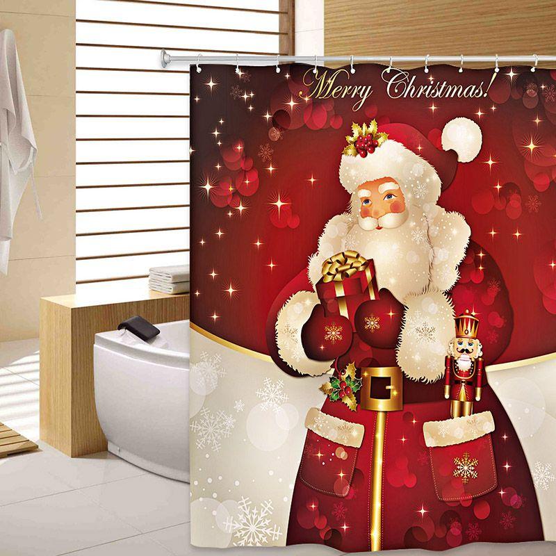 1pc Shower Christmas Curtain Waterproof Printing Santa Claus 3d Cloth Decor Home