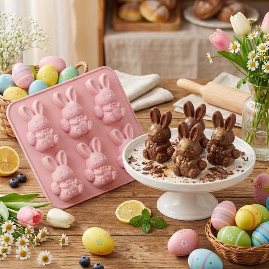 Silicone Easter Casting Moulds Soft Elasticity Silicone Easter Plaster Mould 6 Cavities for Handmade Wax Soap Craft Home Decor