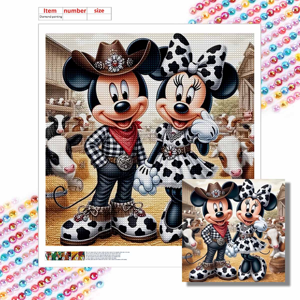 

Полная круглая алмазная живопись Минни и Микки Искусство Стразы Картина Мозаика DIY 5D Вышивка крестом Домашнее украшение Round 20x20cm