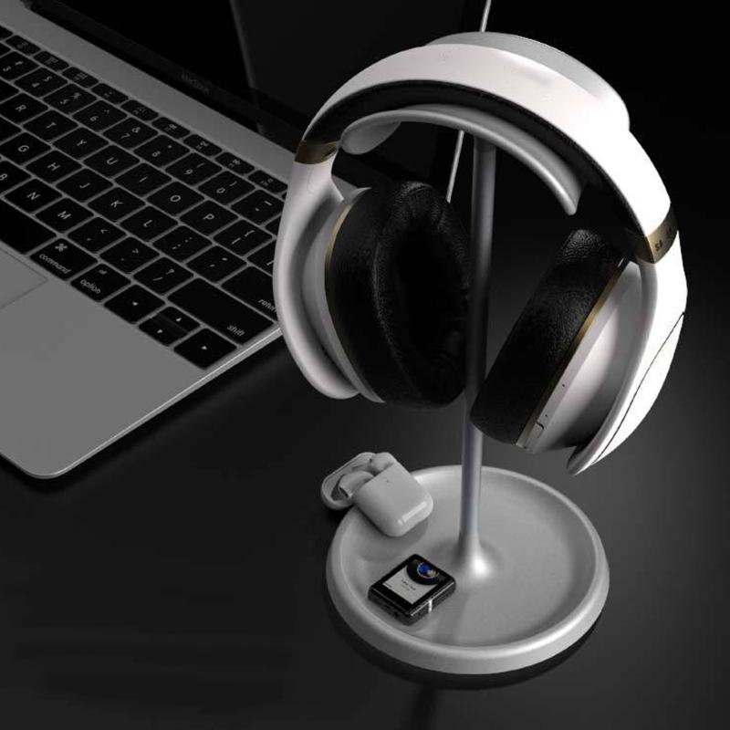 Curveds Headphone Stand NonSlip Heavy Base Gaming Headset Holder Hanger with Storage Tray for Headsets Desk Display