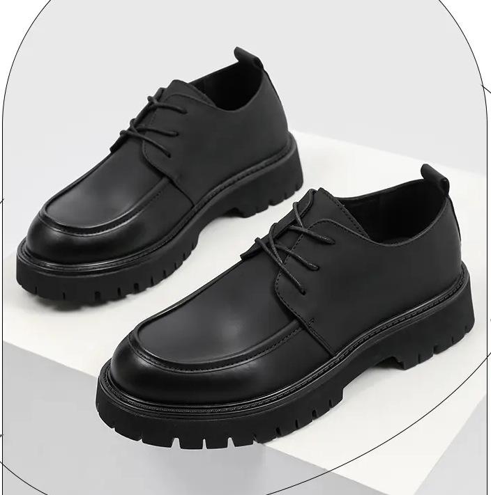 

Derby men s shoes summer British style business dress casual leather shoes men s retro heightening platform black big head shoes 44