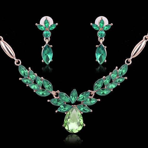 Women's Rhinestone Flower Pendant Alloy Necklace Earrings Wedding Jewelry Set