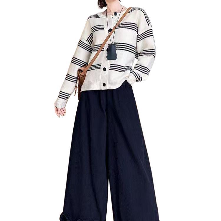 2025 Autumn/Winter Plus Velvet Corduroy Patchwork High Waist Wide-Leg Casual Pants