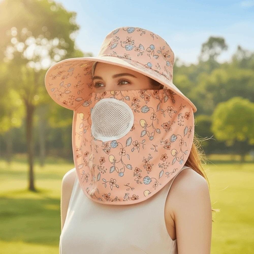 Floral Picking Tea Hat With Mask Neck Protection Hat Soft Sunshade Shawl Cap  for Gift