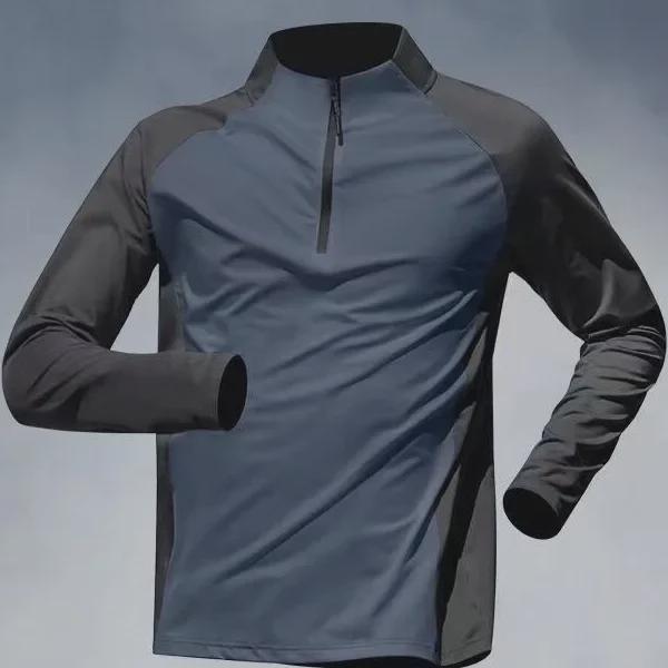 Men's Quick-Dry Sun Protection Sports Long-Sleeve Half-Zip Running Shirt for Spring and Autumn