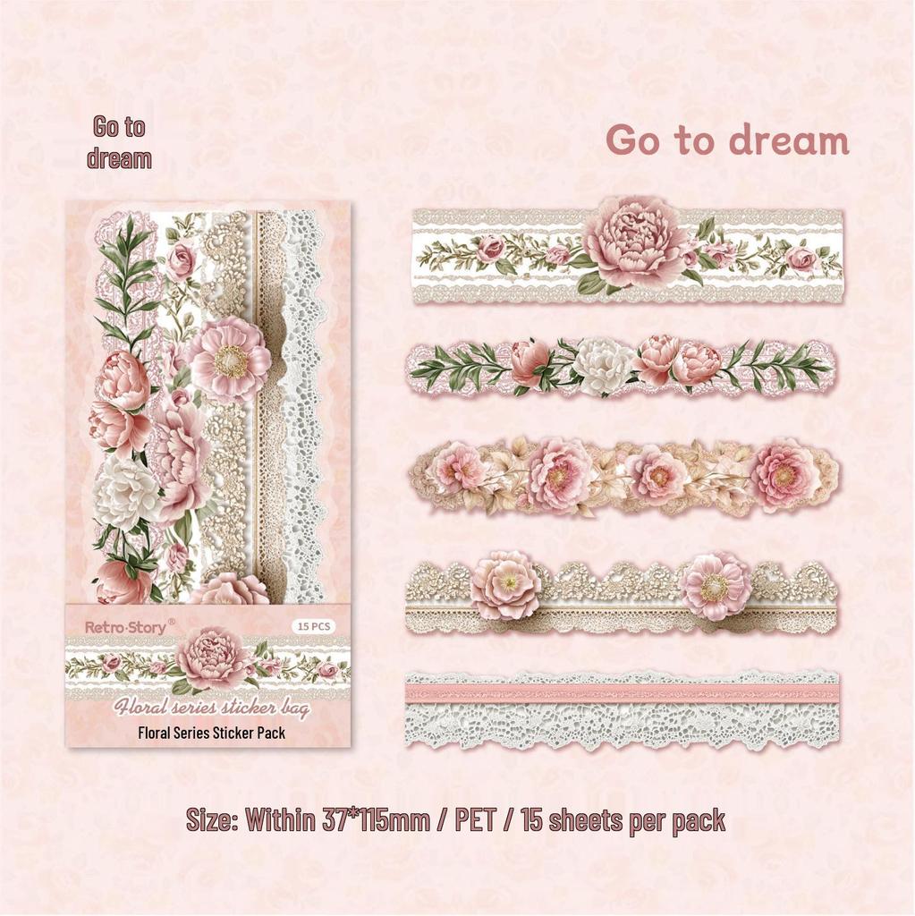 RetroStory Floral Lace Trim PET Stickers for Scrapbooking and Journaling