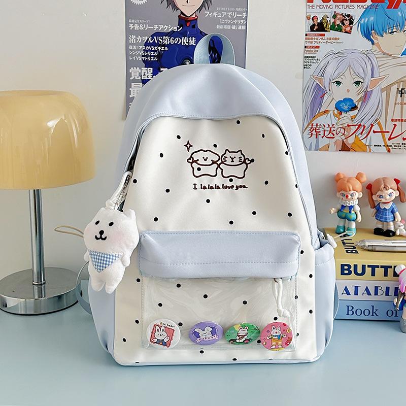 Schoolbag new backpack high value schoolbag female college student cute junior high school student fashion polka dot contrast simple backpack