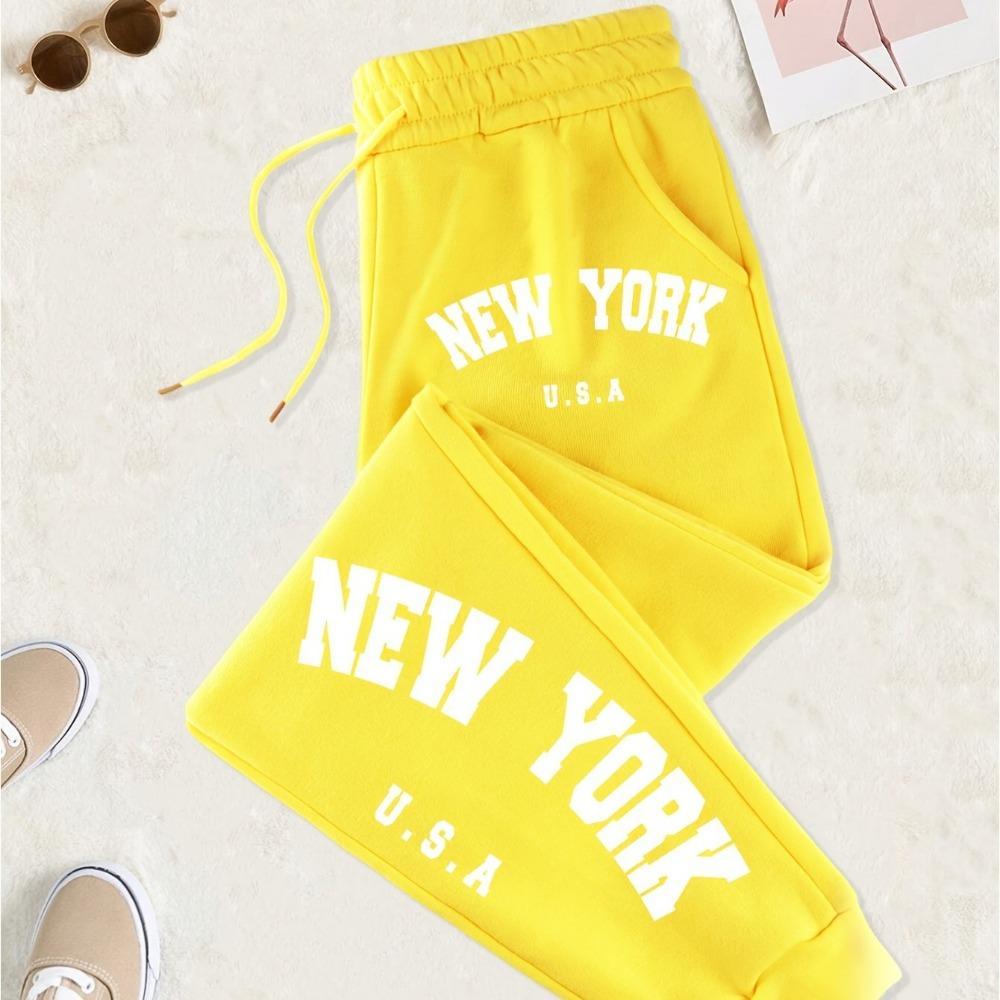 New York Printed Drawstring Sweatpants with Letter Print for Comfortable Casual Wear In Spring and Autumn