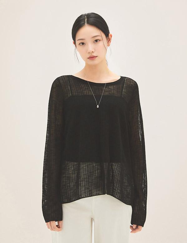 ROEM Back-Button See-Through Long Sleeve Pullover Rmkag38R13