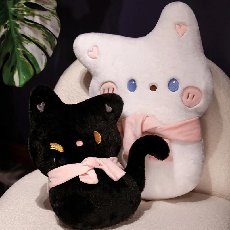 38/55CM Small Cuddly Black Scarf  Cat Plush Doll Cartoon Stuffed Round Ball Cat Plushie Girl's Bag Keychain Pendant Toys