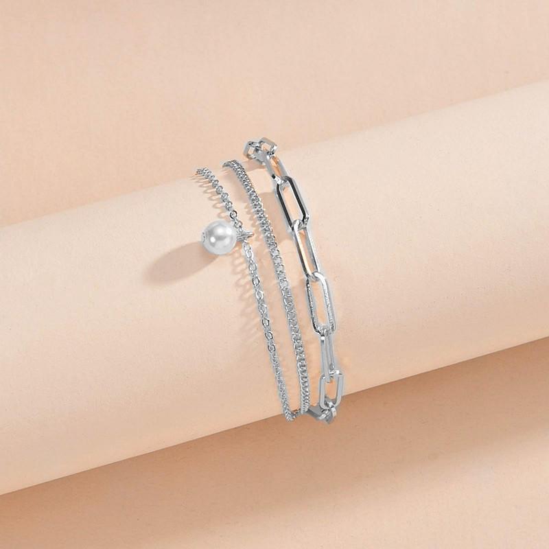 Bohemian paper clip metal foot decoration multi-layer personality versatile pearl pendant anklet
