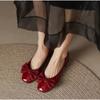Fashion Black Kawaii Ladies Summer Footwear Square Toe Cute Low Heel Elegant with Bow Shoes for Women Red Y2k On Offer Chic Point