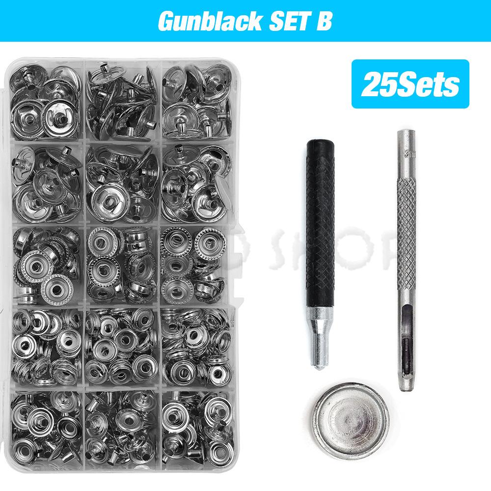 25Sets Metal Snaps Button Snap Fasteners Press Studs With 4 Installation Tools Kit For Clothes Garment Bags Shoes Leathercraft