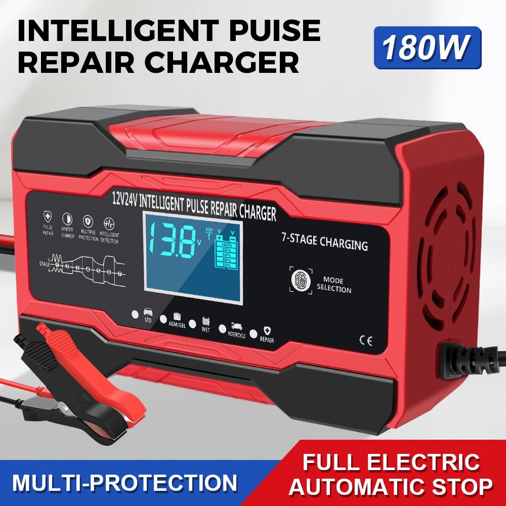 Schnelles Aufladen Auto Moto Blei Intelligentes Digitalanzeige Batterieladegerät Nass Trocken Blei Säure Batterie Vollautomatisch Autobatterieladegerät 12V/ 24V
