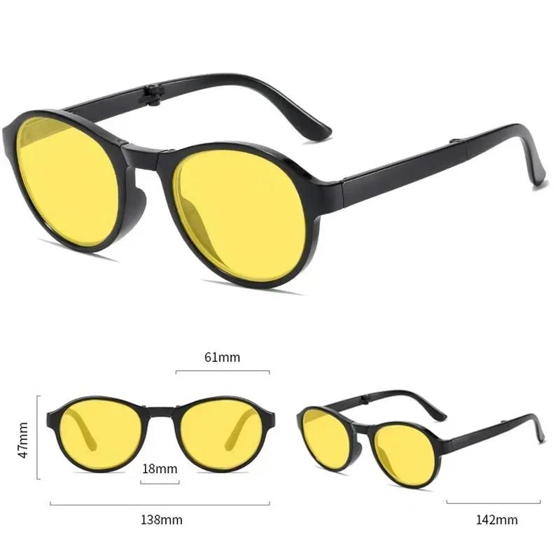Foldable Night Vision Glasses with Box for Men Women Round Ultralight Light Blocking Eye Protection Eyewear for Driving