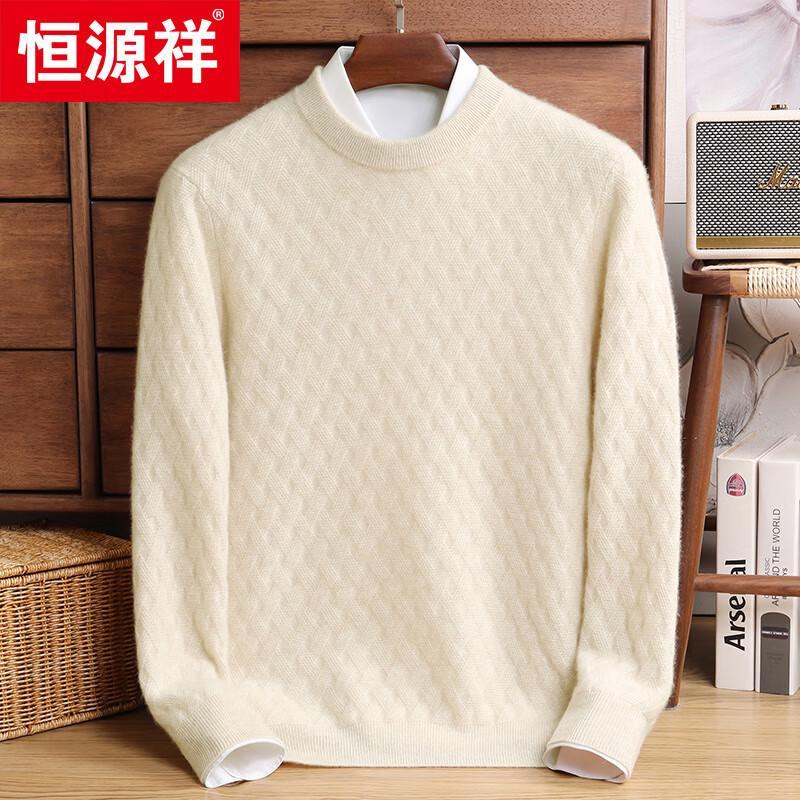 Hengyuanxiang Men's Thick Round Neck Cashmere Sweater