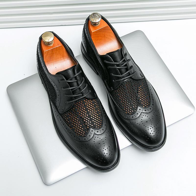 Men's Cross-Border Lace-Up Leather Loafers - Hollowed-Out Brogues for Business Casual Wear