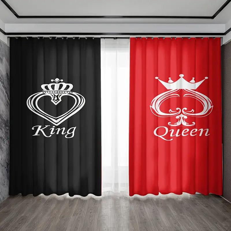Simple King and Queen Crown Print Window Curtains, Black and White Color, Creative, Bedroom, Living Room, Kitchen