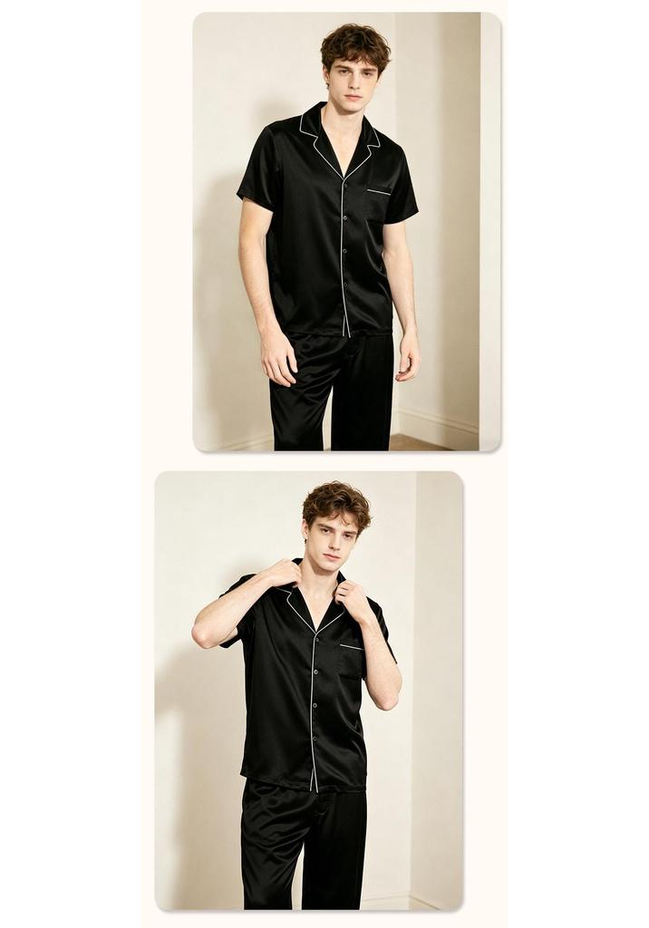Men's Summer Silk Pajamas Set - 19 Momme Heavyweight Mulberry Silk, Short Sleeve Homewear