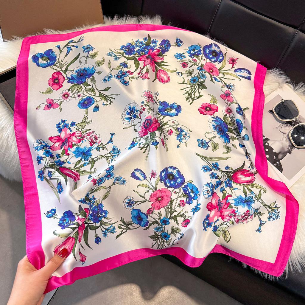 70Cm Silk Scarf Women'S French Elegant Small Floral Print Scarf Small Square Scarf With Headscarf