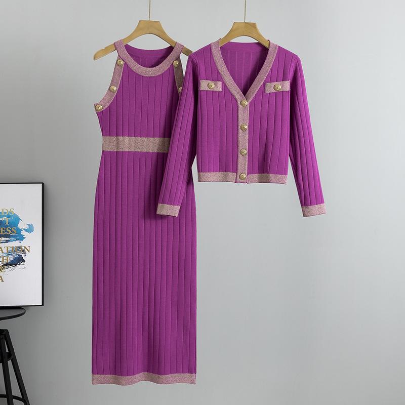 Winter Knitted Shirt, Vest, Dress, Two Piece Fashion Set, Woolen Dress, Female