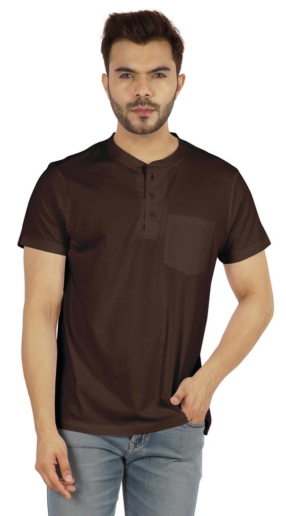 Inkmeso Solides Henley-T-Shirt für Herren Baumwolle Kurzarm T-Shirts Tasche