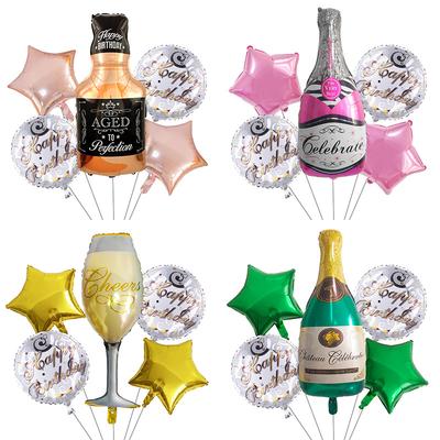 Aluminiumfolienballon Whiskey Champagner Sekt Glas Flasche Pentagramm Party Kombinationsset