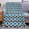 Blue Tile Flower Lightweight Microfiber Soft Christmas Fleece Blanket Warm Cozy Throw for Bed Sofa Office Travel All Season