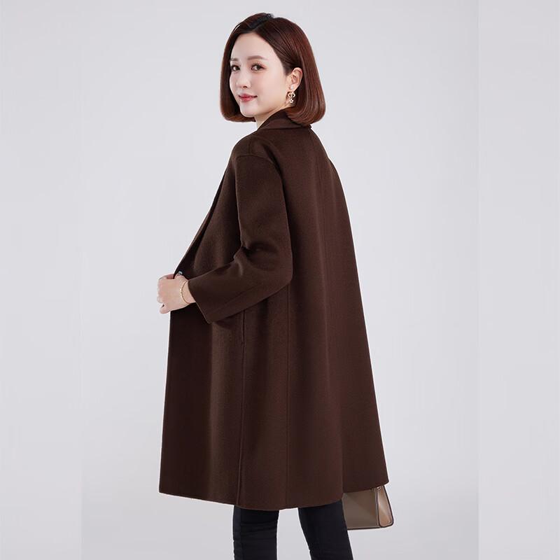 Fengxun Women's 100% Wool Double-Faced Scarf Collar Long Coat