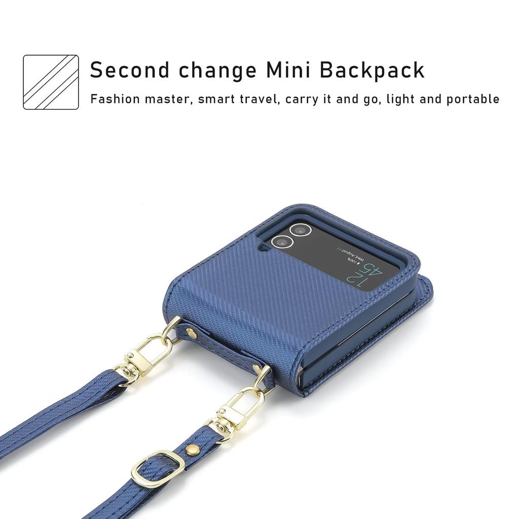 Suitable for Samsung Z Flip4 mobile phone leather case, folding mobile phone fashion card oblique span bag, strap mobile phone case
