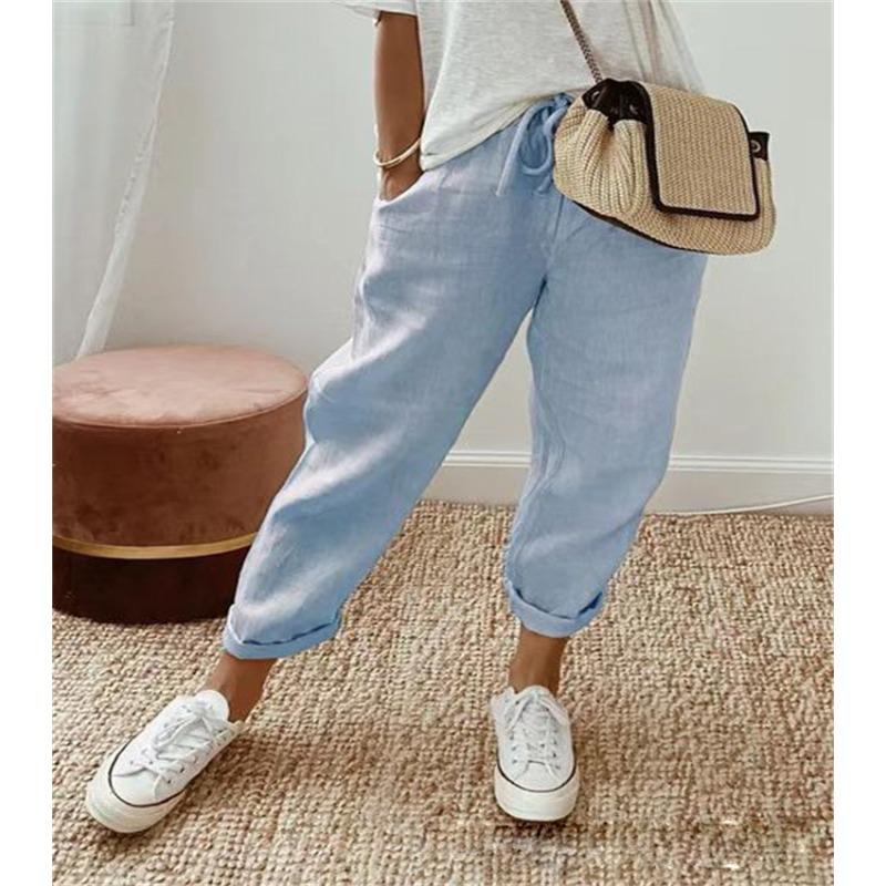 Women's Pure Cotton and Linen Trousers Pocket Elastic Casual Pants For Women Pants