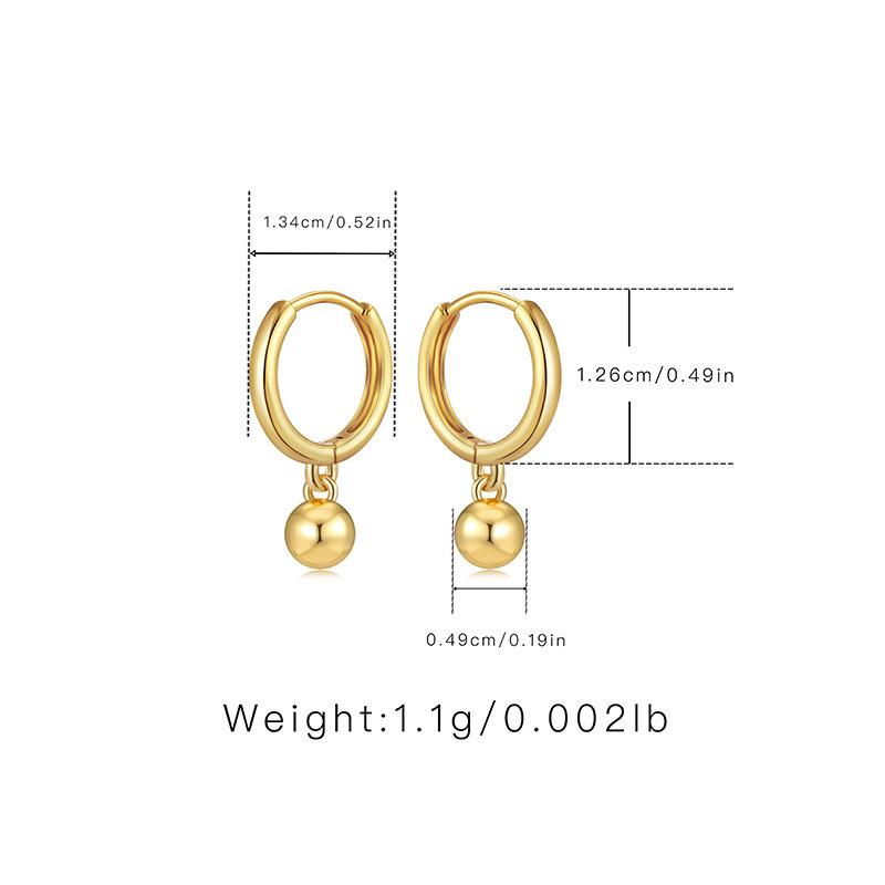 Minimalist 18k Gold Plated Small Hoop Earrings With Bead Pendant