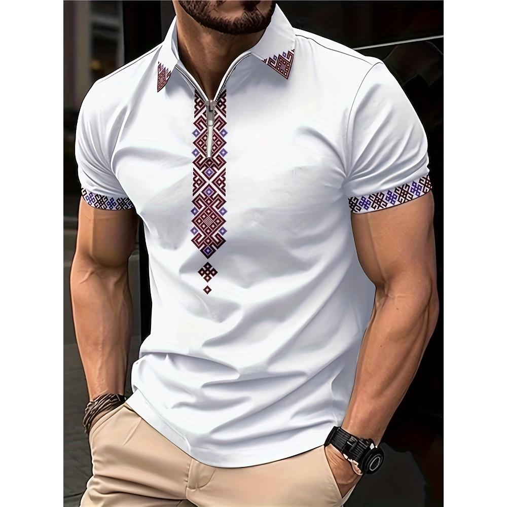 Summer new men's zipper short sleeved POLO shirt with 3D pattern printing