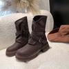 Womens Chunky Heel Chelsea Boots With Side Zipper Retro Western Style Ankle Winter