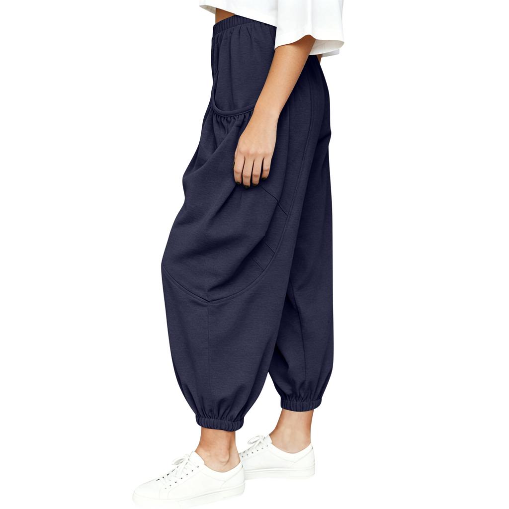 Women's Loose-fitting Wide-leg Pants, Casual Loose-fitting Pants, High-elastic Waistband, Long Pants With Pockets