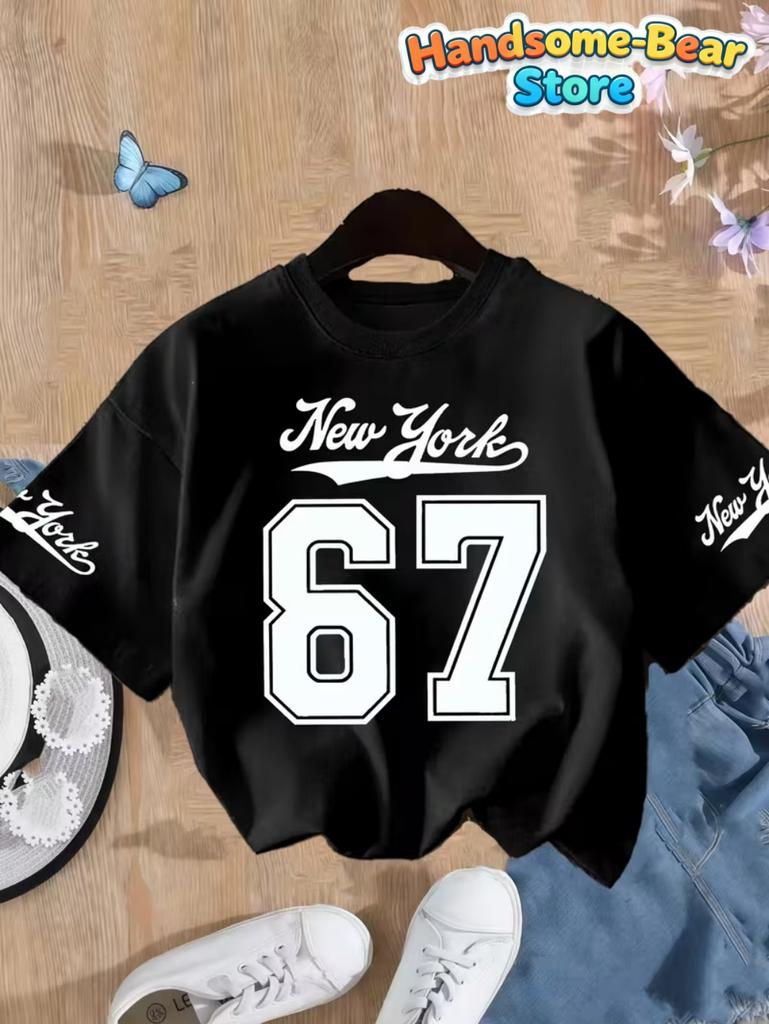 T-shirt Meme 67 pour Enfants Drôle Impression Numérique 3D Numéro 67 Maillot de Football T-shirt Style Maillot Lâche Mode Vêtements pour Enfants
