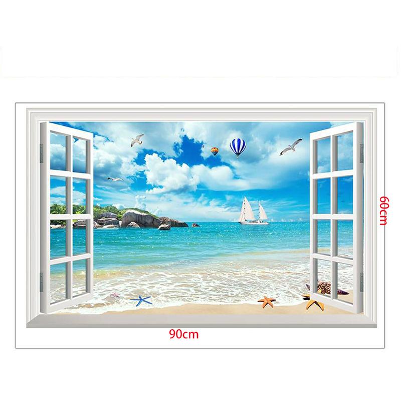 57*90cm 3D Plážový Racek Horkovzdušný Balón Falešné Okno Nástěnná Malba Obývací Pokoj Ložnice Odnímatelná Nástěnná Samolepka Hoom Dekor