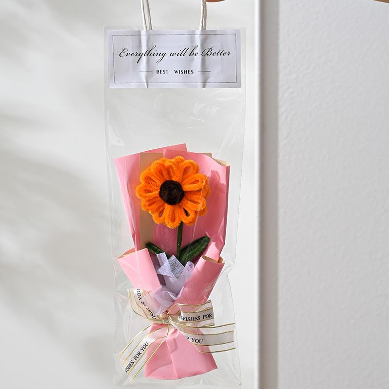 Qixi Festival Valentine's Day Teachers' Day Sunflowers Handmade DIY Twist Stick Knitting Bouquet Gift for Girlfriend Girls